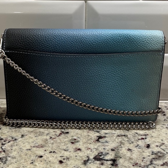 Coach Ombré Blue Pebbled Leather foldover Crossbody Bag EUC - Picture 3 of 9